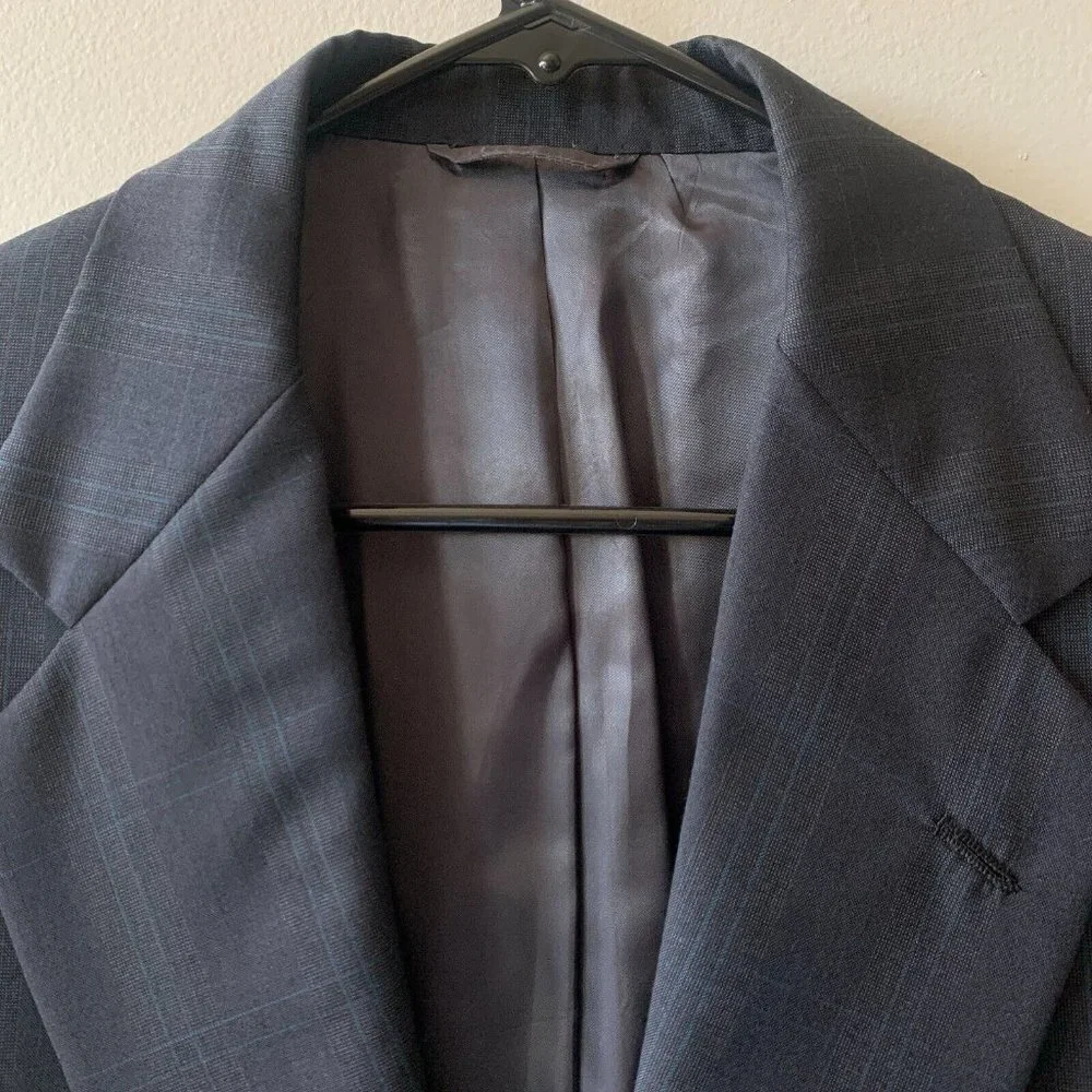 Norman Hilton Blazer Sport Coat‎ Men's 39L Wool Grey Plaid  Made in USA 2 Button